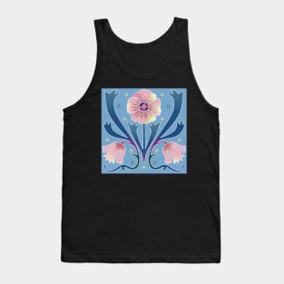 Pattern of pink Art Nouveau flowers on a light blue background Tank Top